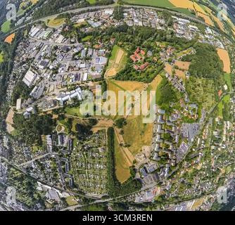 Luftaufnahme, Wiesengebiet im Pferdebachtal mit Universität Witten/Herdecke und Wohn- und Wohngemeinschaft Christopherus-Hof, Liegnitzer Straße i Stockfoto