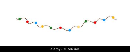 Weihnachten bunte mehrfarbige Lichter lockige Schnur Girlande einfache Kritzelei Hand gezeichnete Vektor-Illustration, flache Art Cartoon Bild für Winter Neujahr Stock Vektor