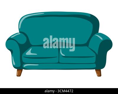 Karikaturvektor-blaues Sofa. Vektor-isolierte Illustration auf weißem Hintergrund. Stock Vektor