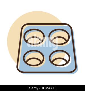 Ein lineares Symbol mit partieller Farbfüllung, das eine klassische Backform für Muffins oder Cupcakes zeigt. Ideal für Kochen und Küchenutensilien. Stock Vektor