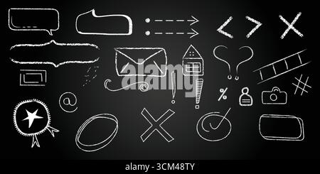 Chalkboard Sketch Collection: Eine fesselnde Sammlung handgezeichneter Illustrationen, die auf einem Hintergrund geätzt sind Stock Vektor