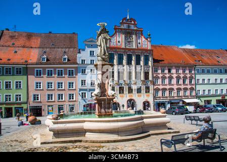 Landsberg, Rathaus am Marienbrunnen, in der historischen Altstadt Bayerns Stockfoto