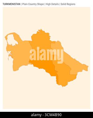 Turkmenistan einfache Landkarte. Hohe Details. Stil für Volumenkörperbereiche. Die Form Turkmenistans. Vektorabbildung. Stock Vektor
