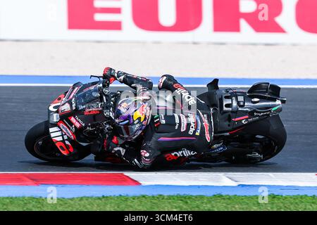 Misano Adriatico, Italien. September 2025. Jorge Martin aus Spanien und Aprilia Racing beim MotoGP GP16 Red Bull Grand Prix von San Marino und der Rimini Riviera - Rennen auf dem Misano World Circuit Marco Simoncelli Credit: dpa/Alamy Live News Stockfoto