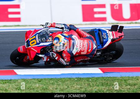Misano Adriatico, Italien. September 2025. Luca Marini aus Italien und Honda HCR Castrol, die während des MotoGP GP16 Red Bull Grand Prix von San Marino und der Rimini Riviera zu sehen waren - Rennen auf dem Misano World Circuit Marco Simoncelli Credit: dpa/Alamy Live News Stockfoto