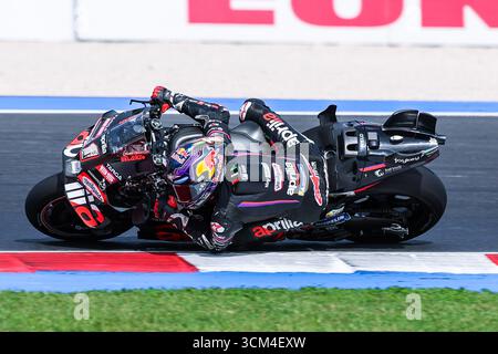 Misano Adriatico, Italien. September 2025. Jorge Martin aus Spanien und Aprilia Racing beim MotoGP GP16 Red Bull Grand Prix von San Marino und der Rimini Riviera - Rennen auf dem Misano World Circuit Marco Simoncelli Credit: dpa/Alamy Live News Stockfoto
