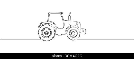 Durchgehende einzeilige Zeichnung des Traktors des Landwirts. Klassische Vektorgrafik des Traktors. Ernte- und Landwirtschaftskonzept. Bearbeitbare Kontur Stock Vektor
