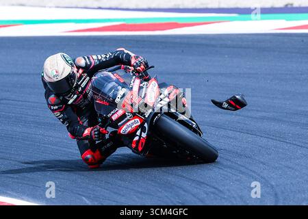 Misano Adriatico, Italien. September 2025. Marco Bezzecchi aus Italien und Aprilia Racing, die während des MotoGP GP16 Red Bull Grand Prix von San Marino und der Rimini Riviera zu sehen waren - Rennen auf dem Misano World Circuit Marco Simoncelli Credit: dpa/Alamy Live News Stockfoto