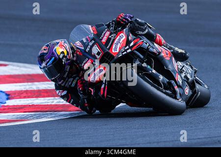 Misano Adriatico, Italien. September 2025. Jorge Martin aus Spanien und Aprilia Racing beim MotoGP GP16 Red Bull Grand Prix von San Marino und der Rimini Riviera - Rennen auf dem Misano World Circuit Marco Simoncelli Credit: dpa/Alamy Live News Stockfoto