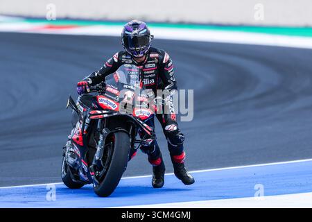 Misano Adriatico, Italien. September 2025. Jorge Martin aus Spanien und Aprilia Racing beim MotoGP GP16 Red Bull Grand Prix von San Marino und der Rimini Riviera - Rennen auf dem Misano World Circuit Marco Simoncelli Credit: dpa/Alamy Live News Stockfoto