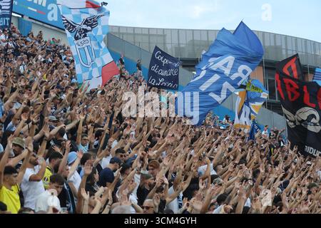 Reggio Emilia, Italien. September 2025. Anhänger von Lazio während des Fußballspiels der Serie A Unilive zwischen den USA Sassuolo und S.S. Lazio im Mapei-Stadion, Reggio Emilia, Norditalien, Montag, 14. September, 2025. Sport - Fußball - (Foto Michele Nucci Credit: LaPresse/Alamy Live News Stockfoto