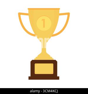 Erster Platz oder Nummer 1 Gewinner des Golden Trophy Cup, isoliert auf weißem Hintergrund. Champion und Siegerkonzept. Vektorabbildung. Stock Vektor