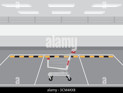 Einkaufswagen oder Einkaufswagen auf dem Parkplatz des Supermarktes. Einkaufskonzept. Vektorabbildung. Stock Vektor