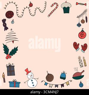 Festliche Vektor-Illustration mit Feiertagsdekorationen und fröhlichen Elementen für saisonales Design. Stock Vektor