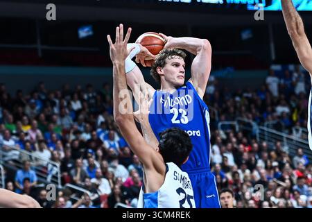 Riga, Lettland. September 2025. 23 Lauri Markkanen aus Finnland im Einsatz beim FIBA EuroBasket 2025, dem 3. Platz Spiel zwischen Griechenland und Finnland in der Xiaomi Arena am 14. September 2025 in Riga, Lettland. Quelle: Unabhängige Fotoagentur/Alamy Live News Stockfoto