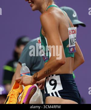 Tokio, Japan. September 2025. Sharlene MAWDSLEY aus Irland nach der Teilnahme an den 400-m-Läufen der Frauen bei der Leichtathletik-Weltmeisterschaft Tokio 2025 Credit: Mickael Chavet/Alamy Live News Stockfoto