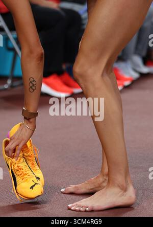 Tokio, Japan. September 2025. Sharlene MAWDSLEY aus Irland nach der Teilnahme an den 400-m-Läufen der Frauen bei der Leichtathletik-Weltmeisterschaft Tokio 2025 Credit: Mickael Chavet/Alamy Live News Stockfoto