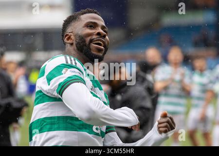 Kilmarnock, Großbritannien. Kilmarnock, Großbritannien. September 2025. Kilmarnock FC spielte Celtic FC im Rugby Park, Kilmarnock, Ayrshire, Schottland in einem William Hill Premiership Spiel. Das Finale war Kilmarnock 1:2 Celtic. Kelechi Iheanacho (C17) feiert, nachdem er in 96 Minuten + 6 das zweite Tor von Celtic erzielt hat. Quelle: Findlay/Alamy Live News Stockfoto