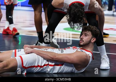 Riga, Lettland. September 2025. TurkeyÕs Alperen Sengun während des Basketball-Endspiels der FIBA EuroBasket 2025 zwischen der Türkei und Deutschland am 14. September 2025. In Riga, Lettland. (Quelle: Pedja Milosavljevic/Alamy Live News Stockfoto