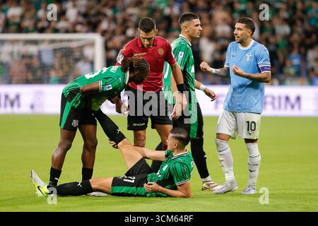 Reggio Emilia, Italien. September 2025. Mattia Zaccagni von der SS Lazio ist während des italienischen Fußballspiels der Serie A zwischen den USA Sassuolo Calcio und der SS Lazio im Mapei Stadium zu sehen. Endpunktzahl Sassuolo 1:0 SS Lazio Credit: SOPA Images Limited/Alamy Live News Stockfoto