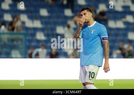 Reggio Emilia, Italien. September 2025. Mattia Zaccagni von SS Lazion ist während des italienischen Fußballspiels der Serie A zwischen US-amerikanischem Sassuolo Calcio und SS Lazio im Mapei-Stadion zu sehen. Endpunktzahl Sassuolo 1:0 SS Lazio Credit: SOPA Images Limited/Alamy Live News Stockfoto