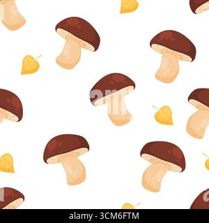 Nahtloses Muster mit Pilzen und gelben Blättern Stock Vektor