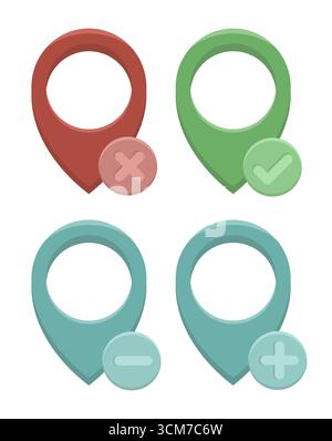 Positionierungsstifte Sammlung der Navigationsmarkierungen. Kartenzeiger Vektor. Verschiedene Farbsymbole. EPS 10. Stock Vektor