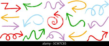 Kreide oder Kohle rustikale schmutzige Grunge Doodle Linie Pfeil Vektor Illustration Set. Stock Vektor