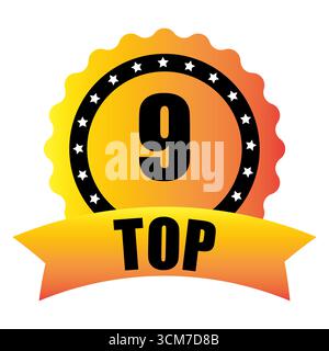 Top-9-Auszeichnung. Orangefarbenes Vektor-Emblem. Bestes Ranking-Zeichen. Hochwertige Abbildung. EPS 10. Stock Vektor
