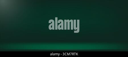 Dunkelgrüner Verlaufshintergrund. Tiefe neutrale Wände im Raum. Minimale Szene mit Tisch in natürlichen Waldfarben. Schablone mit leerem Schreibtisch zum Schminken Stock Vektor