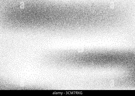 Rauschgradienten mit Grungy-Muster. Hintergrund mit Körnung. Abstrakte Dotwork-Textur in Grunge. Verblasste schwarz-weiße Halbtonabdeckung. Punktabstufung. Vecto Stock Vektor