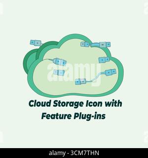 Ein modernes Symbol für Cloud-Speicher mit integrierten Feature-Plug-ins Stock Vektor