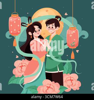Chinesisches Mid Autumn Moon Festival und traditionelle Laternen Komposition Stock Vektor