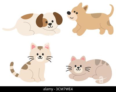 Set von Vektorsymbolen mit niedlichen Hunden und Katzen. Vektorabbildung Stock Vektor