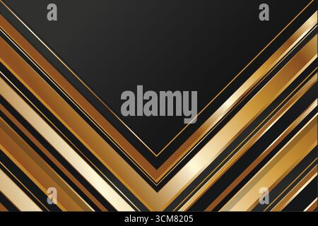 Luxuriöser Hintergrund mit goldenen V-Linien. Schwarze elegante Premium-Vektorvorlage für Cover, Anzeigen, Poster, Einladungen, Karten, Verkaufsbanner Stock Vektor