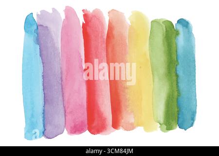 Aquarellfarben mit Regenbogenpinsel. Hintergrund für kreative LGBT-Flaggen. Stock Vektor