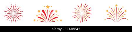 Set von Feuerwerk-Vektorillustrationen. Flache Abbildung auf weißem Hintergrund. Stock Vektor