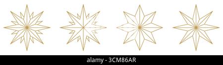 Set von goldenen weihnachtssternen - geometrische lineare Symbole, isolierter Vektor. Stock Vektor