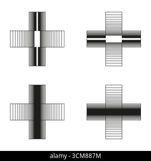 Geometrisches Kreuzsymbol. Abstraktes Linienelement. Vektorform-Illustration. Schwarzes weißes Design. EPS 10. Stock Vektor