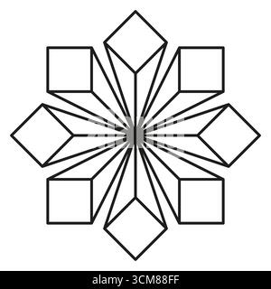 Geometrisches Schneeflockensymbol. Abstrakte Sternillustration. Dreidimensionales Würfelmotiv. Vektoroptik. EPS 10. Stock Vektor