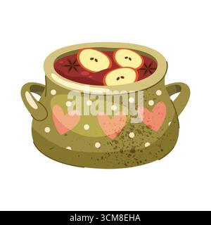 Warme Apfeltee-Tasse oder Herbstglühwein. Vector hausgemachtes Alkoholgetränk für Herbst- oder Wintersaison. Trinken Sie mit Anissterngewürz für den Urlaub, saisonale Festtage. Weihnachten, Thanksgiving Flüssigkeit in Becher. Stock Vektor