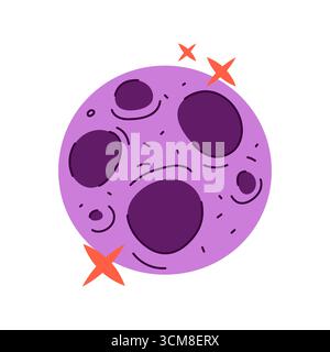 Comic Vollmond oder gruselige Himmelskugel. Vektorgruselige oder unheimliche Himmelskreisphase. Halloween nächtliches Astronomie-Objekt. Nachtsatellitenmaskottchen. Geheimnis, Dunkelheit Clipart. Schild für Monsterfeiertag. Stock Vektor