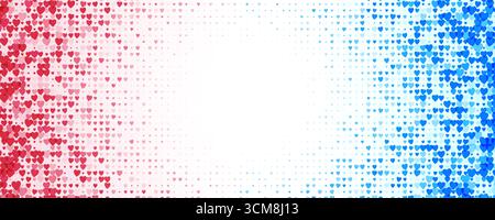 Liebe Herz Gradient Halftone-Rand Hintergrund, Rosa Und Blaue Herzen Konfetti-Rahmen Mit Weißem Kopierraum, Moderne Romantische Vorlage Für Valentinstag Und Stock Vektor