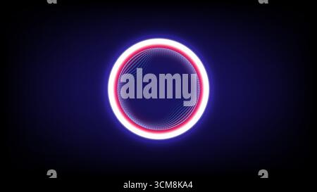 Abstrakter leuchtender Neonkreis mit innerem Schwingungswellenmuster in Rot- und Blautönen auf einem dunklen Hintergrund, Vektorillustration Stock Vektor