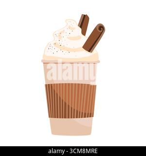 Kürbis-Gewürz-Latte, Herbstkaffee in einem Pappbecher. Vektor-isolierte Abbildung. Stock Vektor