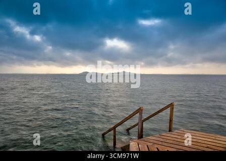 Balneario, Holzsteg, Punta Brava, El Carmoli, Mar Menor, autonome Region Murcia, Spanien, Stockfoto