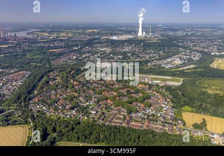 Luftaufnahme, Ansicht Wehofen mit STEAG KWK-Anlage Walsum, Entwicklung und Neubau von Lagerhäusern Logport VI, Rhein, Bezirk Wehofen, Duisburg Stockfoto