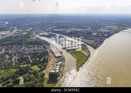 Luftaufnahme, Außenhafen und Parallelhafen, Rhein, Neuenkamp, Duisburg, Ruhrgebiet, Nordrhein-Westfalen, Deutschland, DE, Europa, Hafen, ae Stockfoto