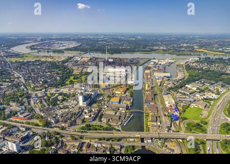 Luftaufnahme, Außenhafen und Parallelhafen, Rhein, Neuenkamp, Duisburg, Ruhrgebiet, Nordrhein-Westfalen, Deutschland, DE, Europa, Hafen, ae Stockfoto