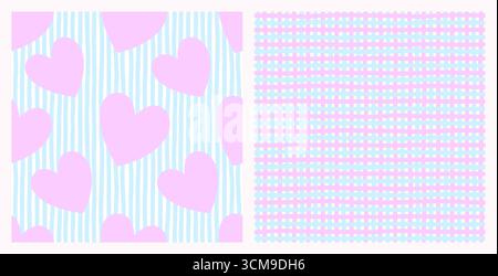 Minimalistisches, modernes, nahtloses Muster mit handgezeichnetem Doodle-Mesh und Herzen. Die Textur des festlichen Hintergrunds zum Valentinstag, romantisches Hochzeitsdesign. Niedliche kindliche Tapete für das Kinderzimmer. Stock Vektor